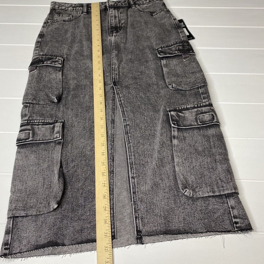 True Religion Vintage Style Charcoal Wash‎ Denim Cargo Midi Skirt Slit Front 27 - Picture 14 of 16